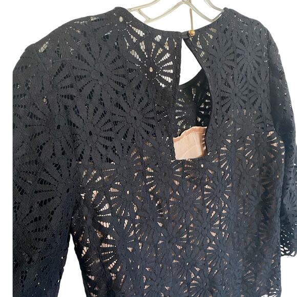 Trina Turk‎ Wilson Black Lace 3/4 Sleeves Blouse Top Black Cream M - Picture 11 of 15